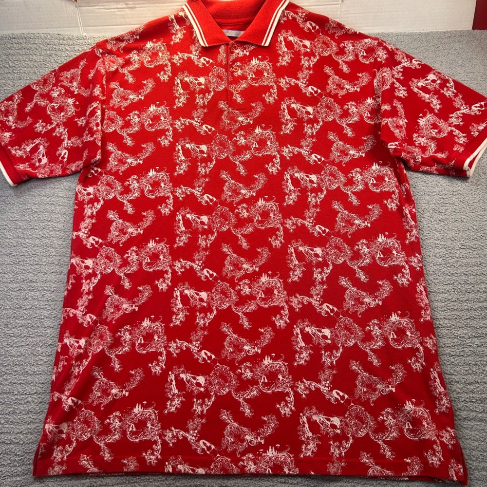 Members Property Polo Shirt Y2K Vintage 3XL Red Baroque Toile Streetwear